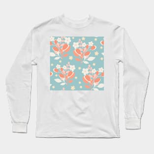 Modern floral bouquet with daisies repeat pattern print Long Sleeve T-Shirt